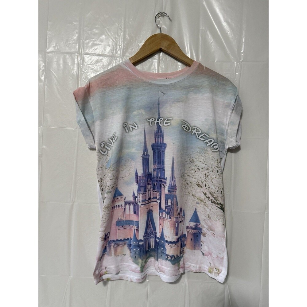 Disney Atmosphere Cinderella Castle T Shirt Womens 10 Live In The Dream All Over